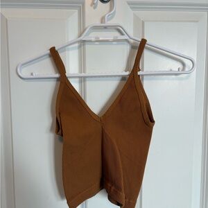 FP Movement by Free People Tan Ribbed V-Neck Tank Top
